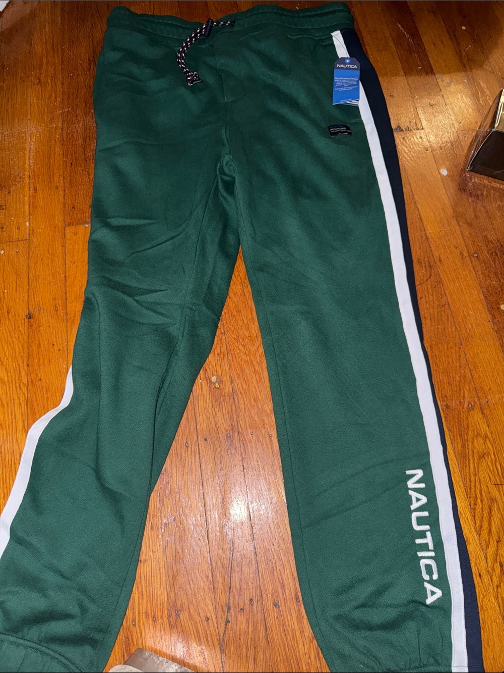Nautica Forest Green Joggers with White & Navy Side Stripes